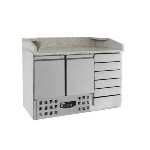 Pizzakühltisch mit 2 Türen und 6 Schubladen / 257 Liter / 1400 x 700 x 1000 mm