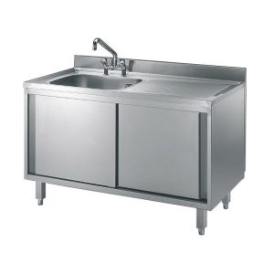 Edelstahl Spülschrankes 140x70 mit Aufkantung und Becken Links