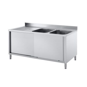 Edelstahl Spülschrankes 180x60 mit 2 Becken Rechts und Aufkantung