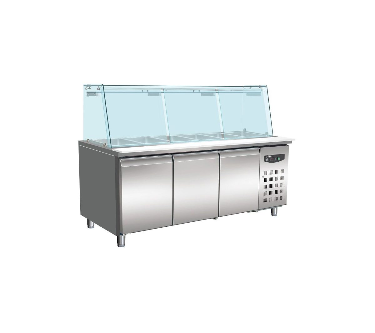 Saladette mit Glasaufsatz mit 3 Türen und 5x1/1 GN Behälter