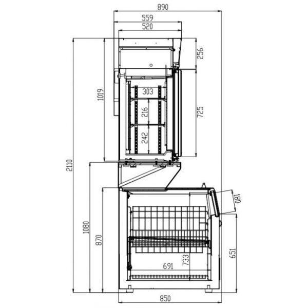 Supermarkt Wandtiefkühlung Schwarz 3 Glastüren  2102x890x2104 mm – Bild 2