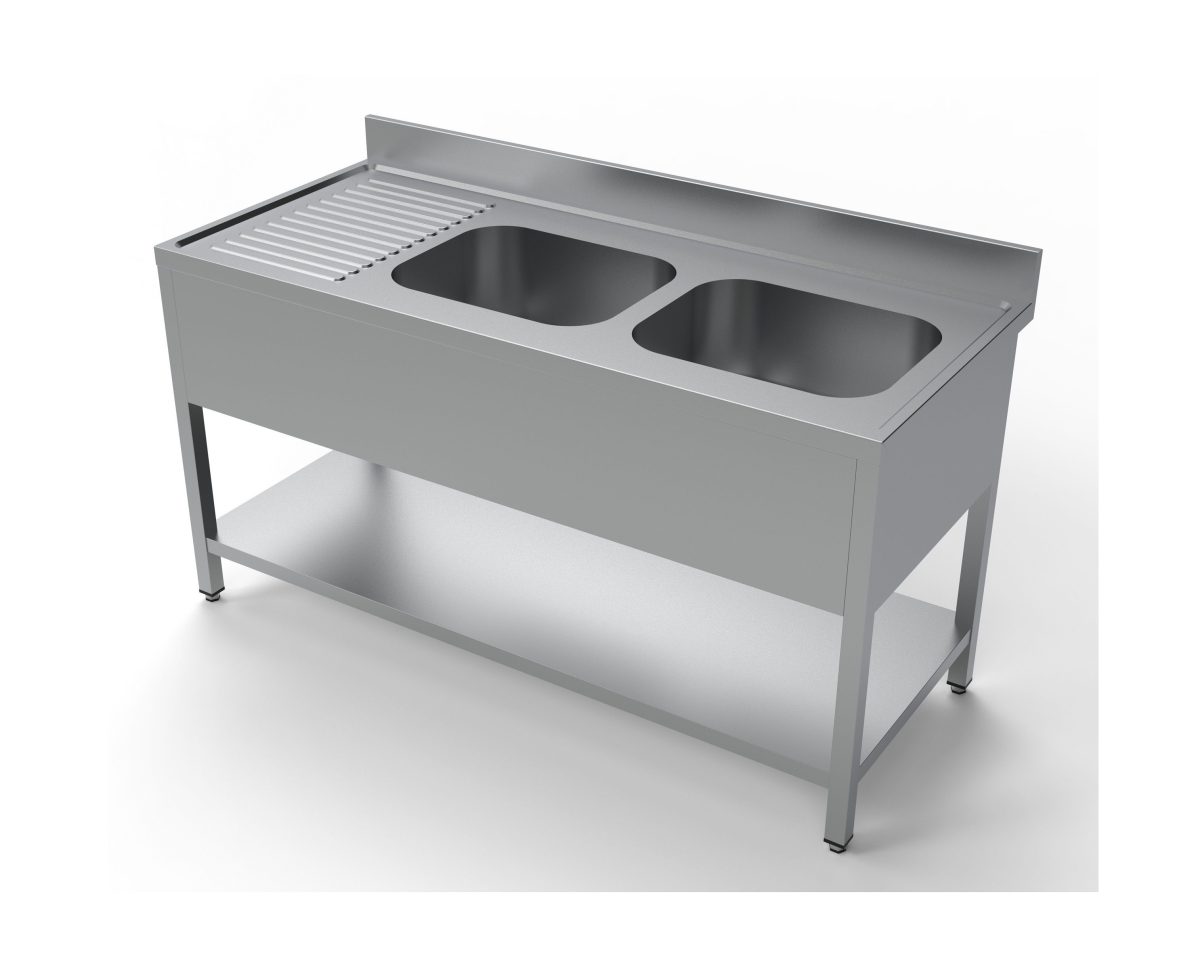 Spultisch mit Grundboden / 2 Becken rechts /1600x700x850 mm