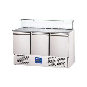 Starline Pizzatisch mit Kühlaufsatz und Glasabdeckung, 3-türig, 8x GN 1/6