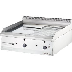 Gas-Griddleplatte, verchromt  als Tischgerät, Serie 700 ND - ½ Glatt / ½ Gerillt 800x700x250 mm (BxTxH)