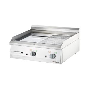 Verchromte Elektro-Griddleplatte als Tischgerät, 800x700 mm, ½ Glatte/½ Gerillte Grillfläche, Serie 700 ND