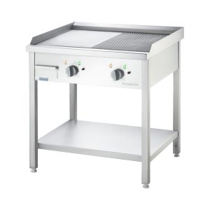 Elektro-Griddleplatte als Standgerät  ½ Glatt / ½ Gerillt, Unterbau offen, 800 x 700 x 850 mm