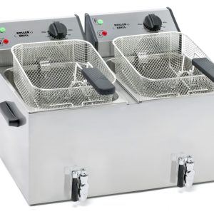 ROLLER GRILL Fritteuse mit zwei Becken, mit Ablasshahn, 2 x 8 Liter / 3,6 kW / 590x450x370 mm (BxTxH)