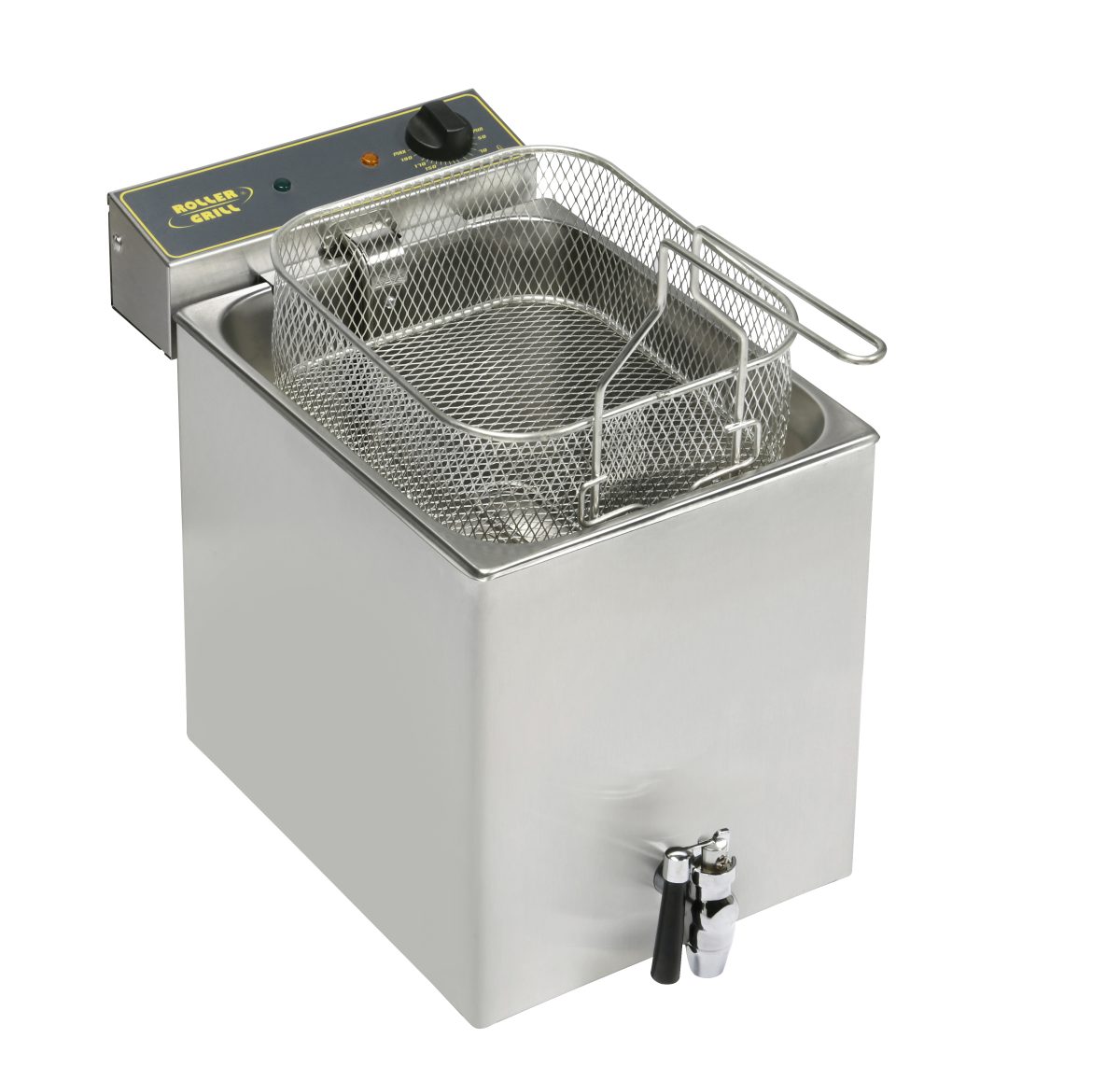 ROLLER GRILL Fritteuse mit Ablasshahn 12 Liter / 6,4 kW / Abmessung 350 x 470 x 350 mm (BxTxH)