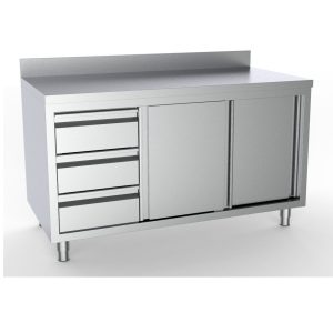 Arbeitsschrank Schiebeturen Schubladen Links 2000x700x850 mm / mit Aufkantung