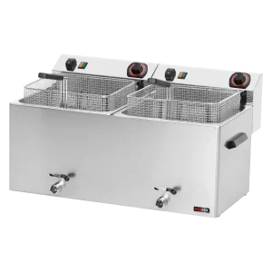 Fritteuse elektrisch doppelt 0,74 kW/l, 11+11 l Tisch mit Auslass 400 V | REDFOX - FE 1010 T