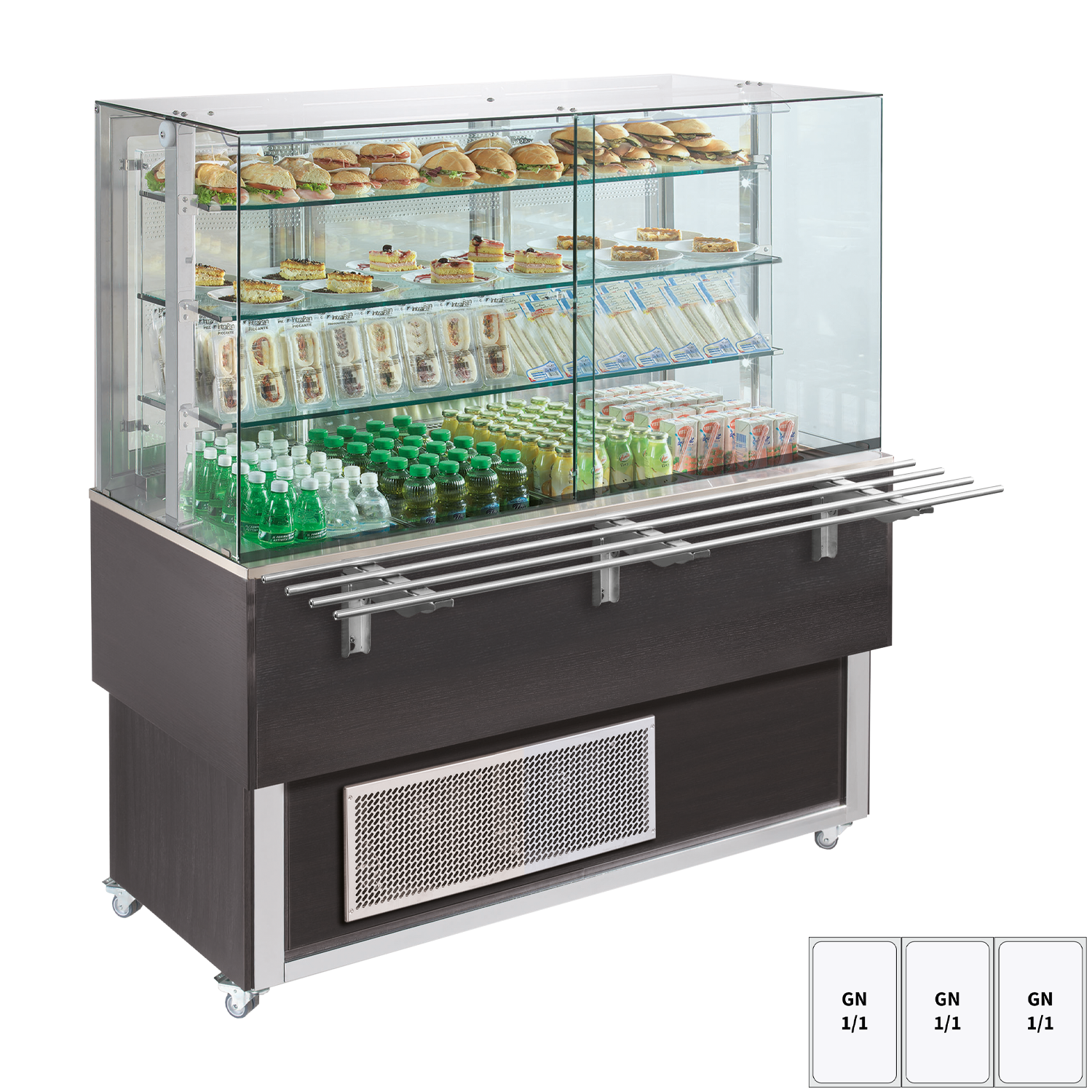 Kühlvitrine GN 3-1/1 Boden seitliche Öffnung Wenge REDFOX ES PLATINUM+ 3W DS für Gastronomie - InGastro Equipment