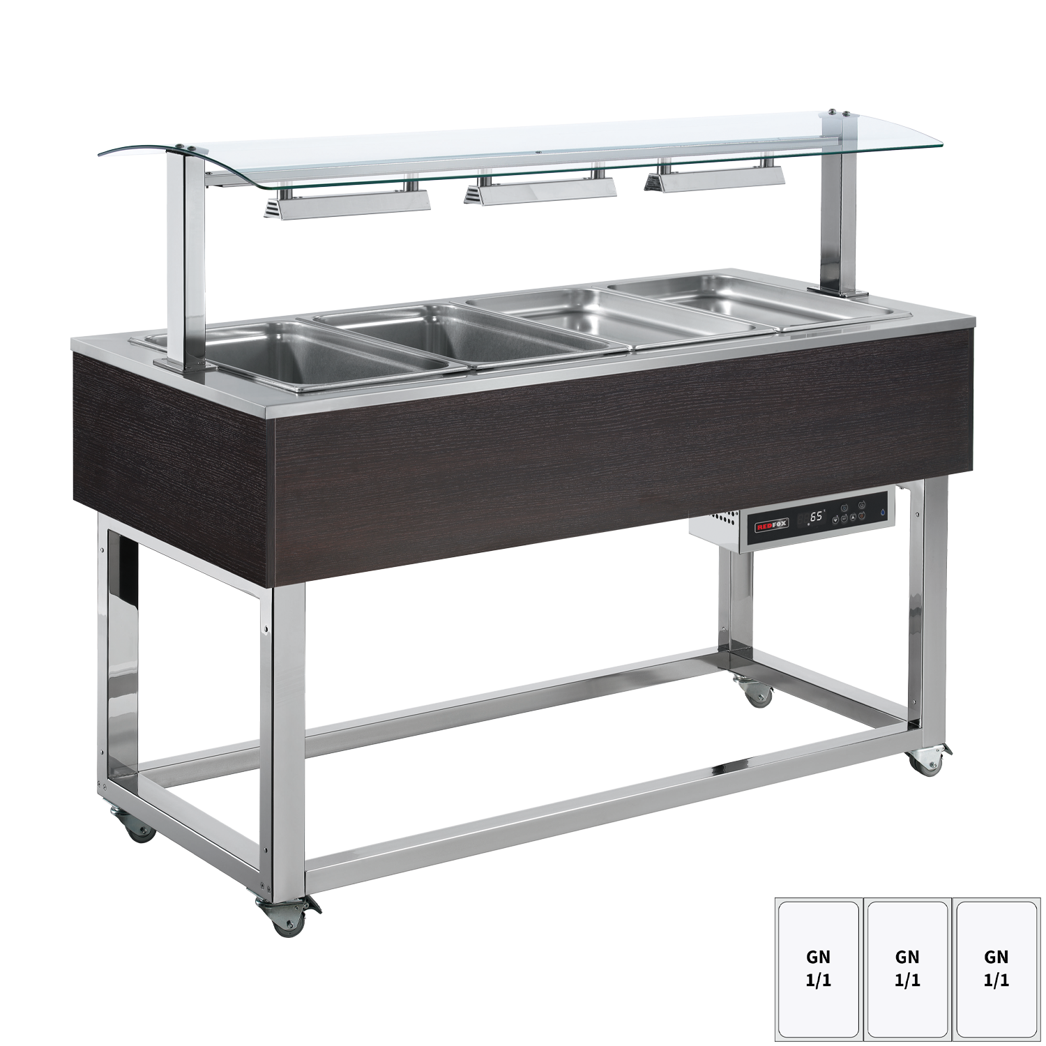 Warmhaltebuffet Wasserbad GN 3-1/1 Wenge REDFOX ES RED+ 3W für Gastronomie - InGastro Equipment