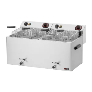 Fritteuse elektrisch doppelt 0,74 kW/l, 11+11 l Tisch mit Auslass 400 V | REDFOX - FE 1010 TD
