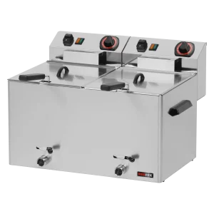 Fritteuse elektrisch doppelt 0,75 kW/l, 8+8 l Tisch mit Auslass 400 V | REDFOX - FE 77 VT
